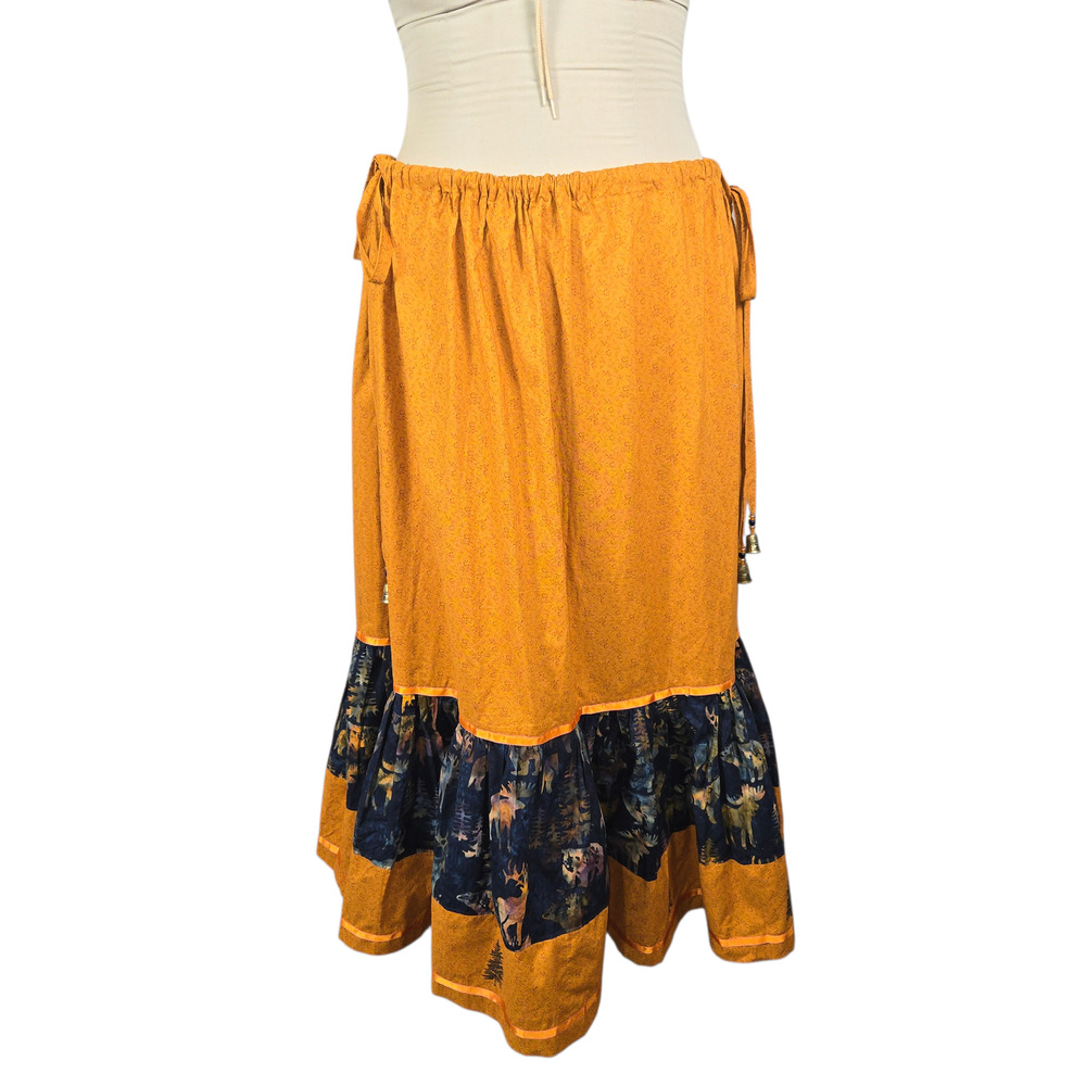 Boho Gypsy Skirt Women's Rust Maxi Drawstring Handmade Forest Animals‎ Festival
